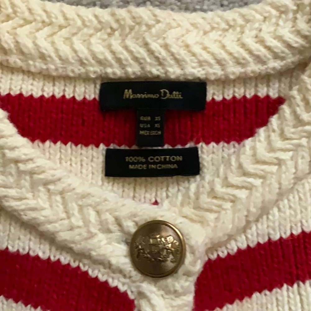 Massimo Dutti Red Striped Knit Cardigan Jacket with Buttons XS - Picture 6 of 6